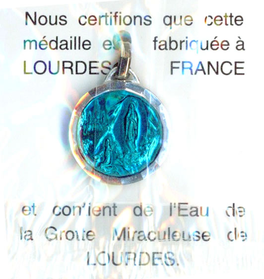 Silver apparition Medal with Lourdes water