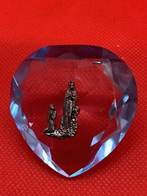 Lourdes gift: blue crystal block with image of the apparition