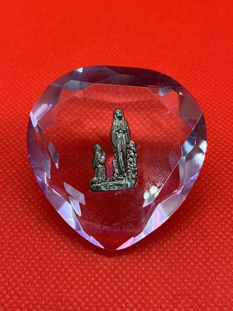 Lourdes gift:purple crystal block with image of the apparition
