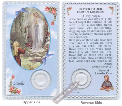 Tarjeta de oracin con Agua de Lourdes en espaol