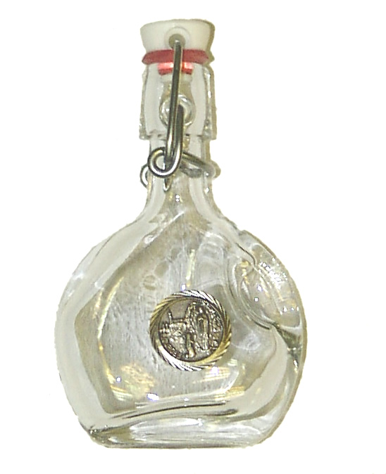 Glass flask with Lourdes Water