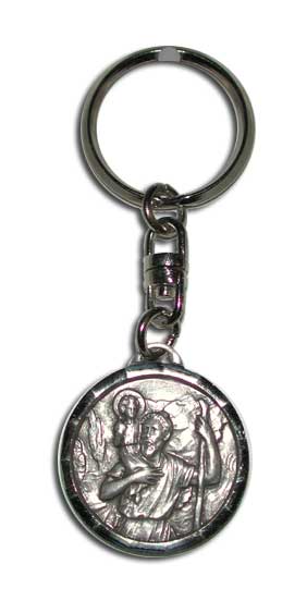 Saint Christopher keychain, silver plated metal