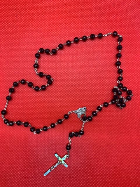 Fancy black beads rosary with crucifix