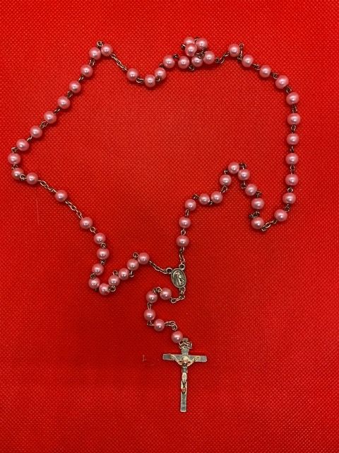 Rosary fancy pink beads and crucifix